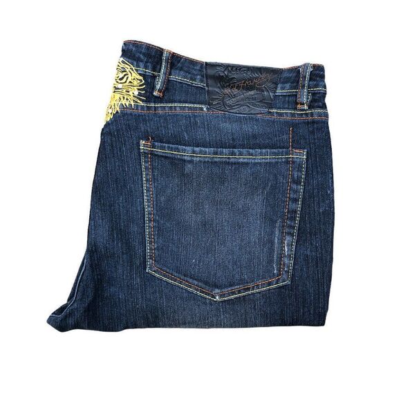 Ed Hardy By Christian Audigier Embroidered Jeans Size 40 Blue - Picture 9 of 14
